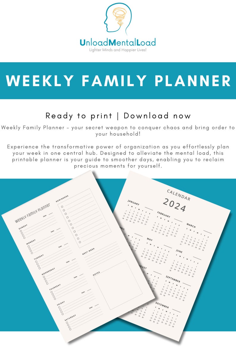 Weekly Family Planner Printable Planner Template A4 Page Printable