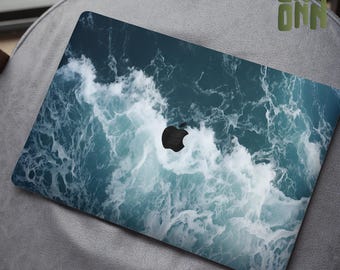 Vinilo para MacBook con movimiento de olas oceánicas, calcomanía estética para portátil con mar, funda para MacBook con olas azules, pegatina minimalista para portátil con océano