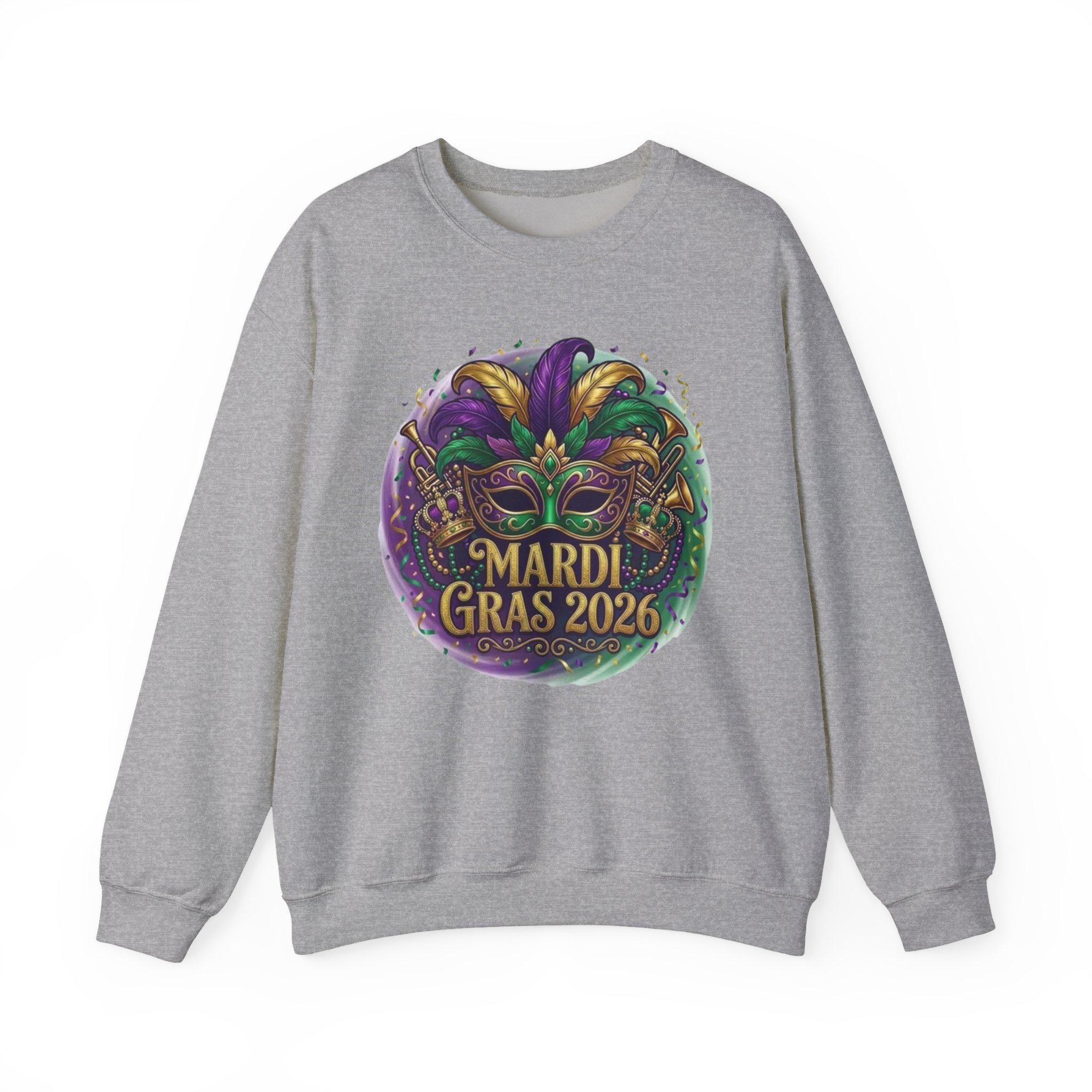 Mardi Gras 2026 Mask Crewneck Sweatshirt | Carnival Beads & Feathers - Etsy