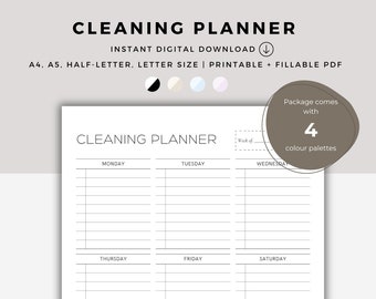 Weekly Cleaning Schedule, Cleaning Planner, Cleaning Checklist, Cleaning To Do List, Printable Cleaning Calendar, A4/A5/Letter/Half Size