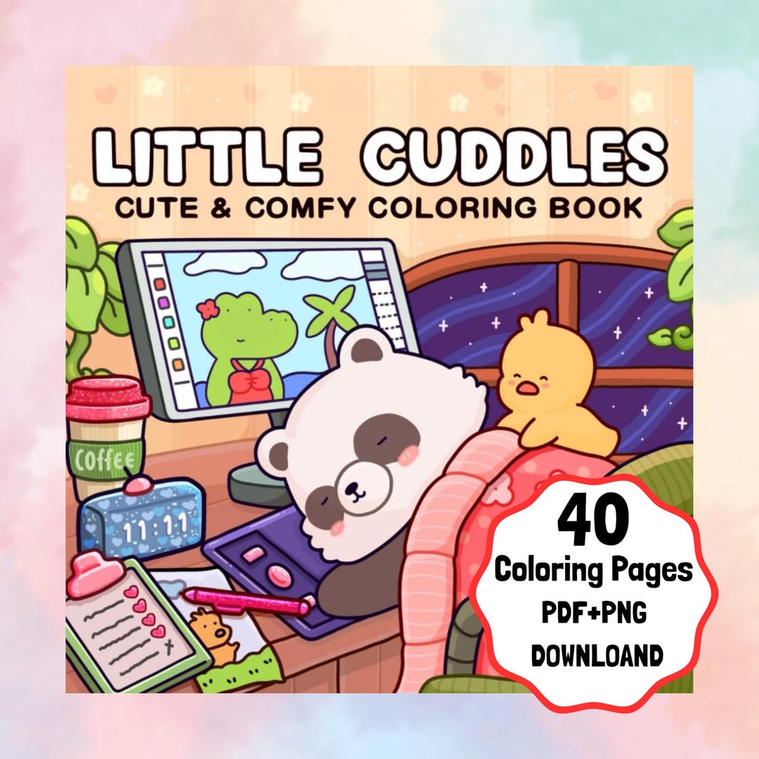 Little Cuddles Coloring Book PDF PNG | 40 Pages Cozy Scenes, Relaxing ...
