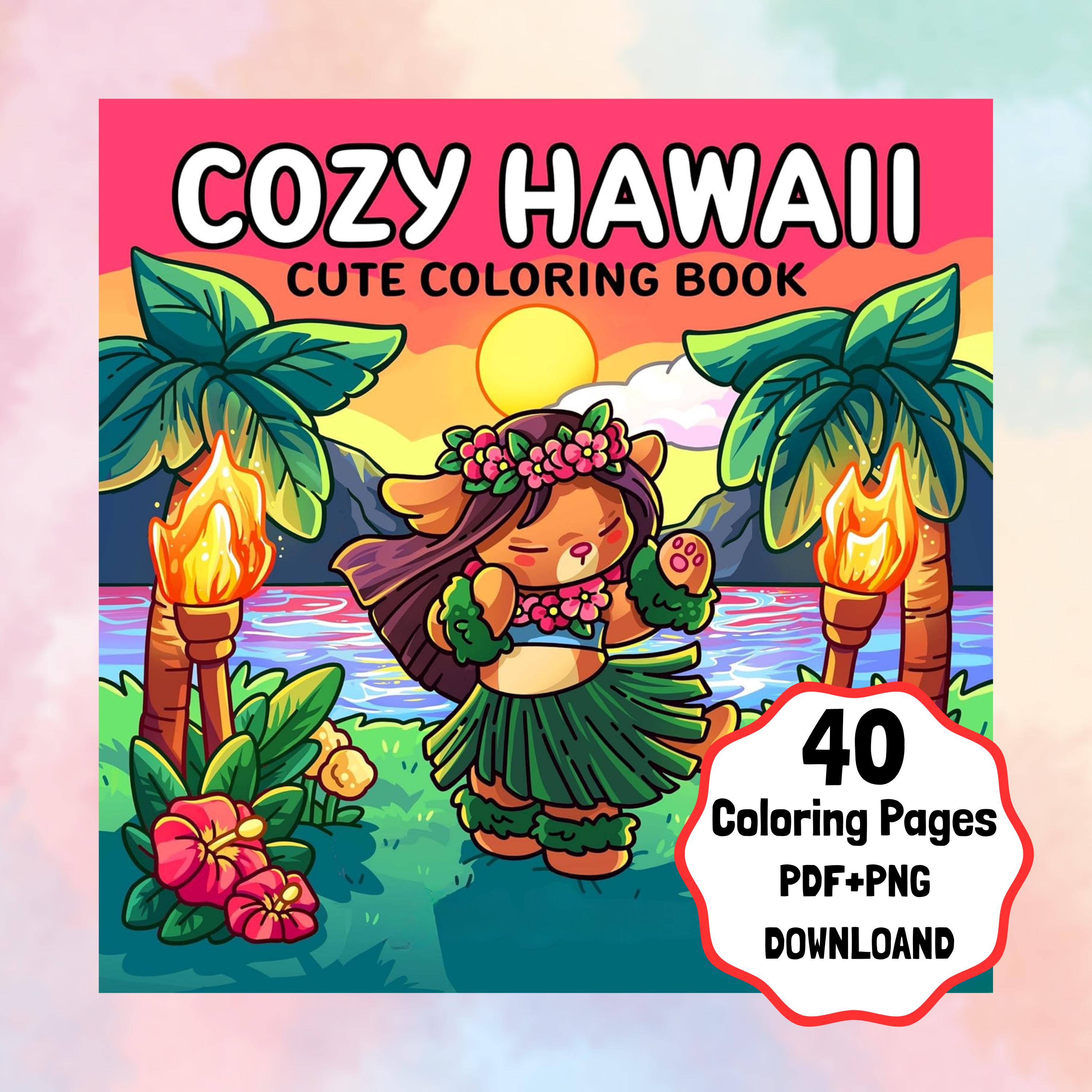 Cozy Hawaii Coloring Book PDF PNG | 40 Pages Cozy Scenes Digital Download, Relaxing Printable for All Ages, Coco Wyo Coloring,Cute Coloring