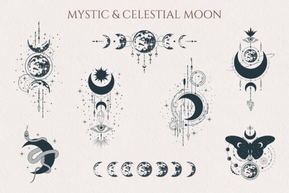 Hand Drawn Mystical Moon SVG Bundle, Celestial Graphics 2026 (png, Svg ...