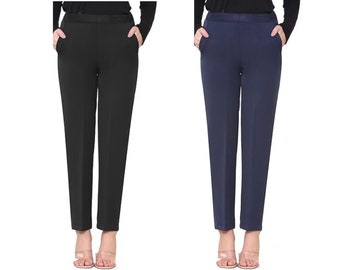 Women's Half Elastic Waist Work Trousers Pants with Pockets, Ladies Professional Pants, Versatile Office Wear Plus Size