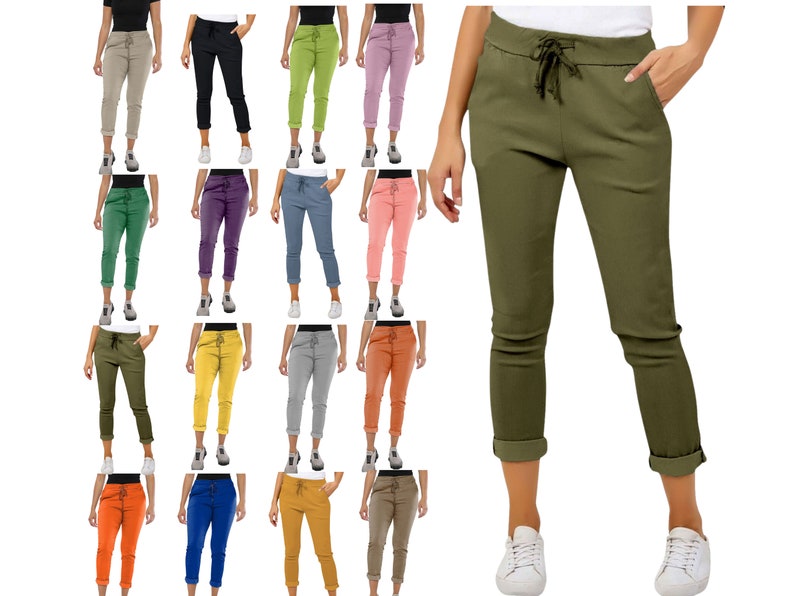 Nouveau pantalon uni extensible italien pour femme, pantalon coupe magique, jogging décontracté magique, short d'été pour femme, pantalon pantalon confortable de style lagenlook image 1