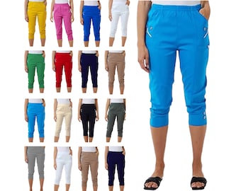 Pantalones capri Cherry Berry para mujer, pantalones tres cuartos para mujer, pantalones elásticos hasta la rodilla recortados de 3/4 de longitud, joggers de algodón elástico