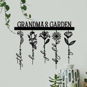 Custom Birth Month Flower Sign, Garden Metal Decor, Mother's Day Gift, Nana's Floral Garden Decor, Steel Love Grows Here, Gardener Name Sign