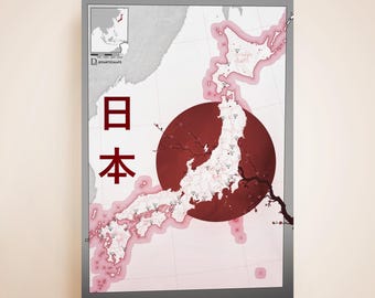 Manga Style Japan Map Print, Japanese Art