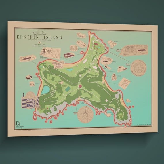 Epstein Island Map | Little St James Island Art Print | jeffrey, temple of baal