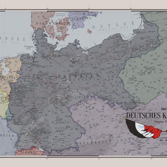 WW1 German Empire | 1910 Historical Map Print