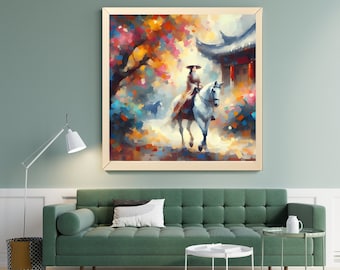 Lady Riding A Horse A Woman Gracefully Riding A horse Outdoors Colorful Customized Digital Download Wall Art 3 Sizes 24 X 24 18 X 18 12 X 12