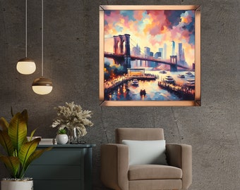 Brooklyn Bridge The Iconic Bridge of New York Spans Between Brooklyn and Manhattan Majestic Graceful Digital Download Size 24X24;18X18;12X12