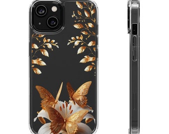 Clear iPhone 14 13 12 11 Golden Butterflies Cute Phone Case Great Aesthetic ALL PHONE MODELS Check Selections Below Custom Case