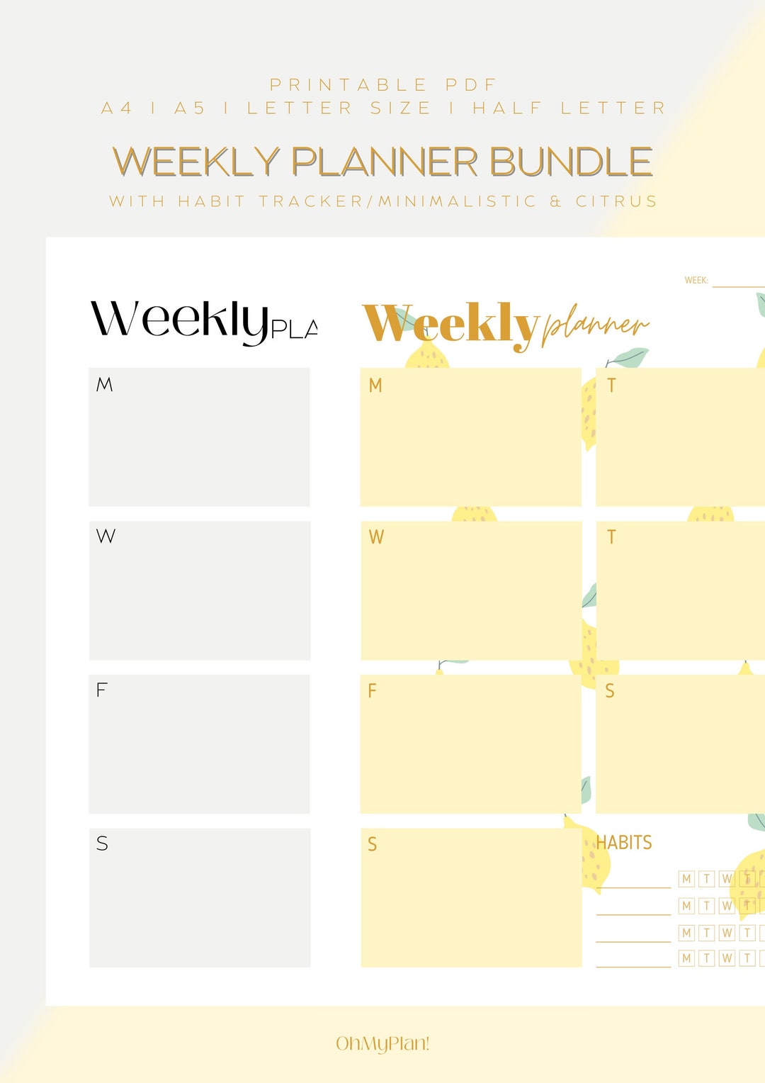 Weekly Planner Printable & Undated Set - Habit Tracker, Minimalist ...