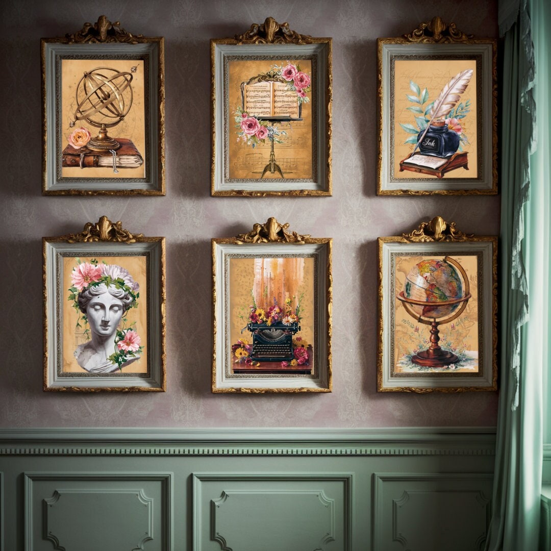 6 Piece Wall Art Set of Light Academia Prints; Regency Wall Art; Teen ...