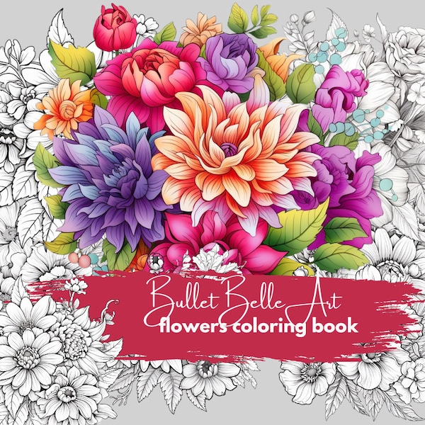 Flower Coloring Book - Digital Download, Gift for Valentine, Gift for her, Family coloring