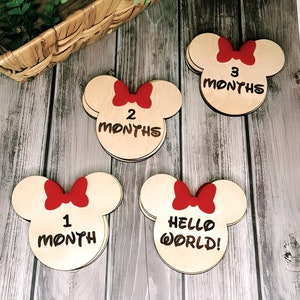 Marqueurs d'étape mensuelle en bois de souris | Marqueurs d'étape | Jalon mensuel pour bébé | Cartes d'étape en bois | Accessoires photo