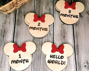 Marcadores de hitos mensuales de Mouse Wood Baby: accesorios para fotos