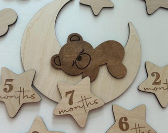 Tarjeta de hito mensual con osito de peluche: accesorio para fotos de bebé