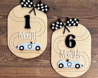 Race Car Milestone | Checkered Monthly Milestone| First Year Photo Prop| Retro Monthly Discs| Gift for Baby| Baby shower Gift| New Mom Gift