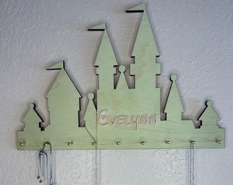 Personalized Castle Necklace Hanger: Wooden Jewelry Organizer, Kids Room Decor