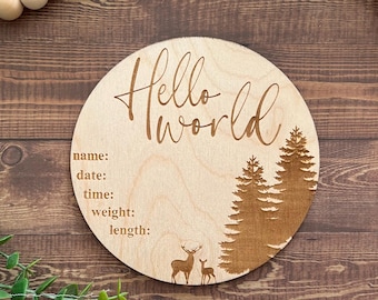 Personalized Forest Birth Announcement Sign: Engraved Baby Stats, Deer Nursery Decor