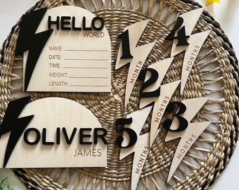 Lightning Bolt Baby Milestone Markers, Photo Prop, Baby shower Gift, New Mom Gift ,  First Year Photos, Wood Milestone ,Baby Announcement
