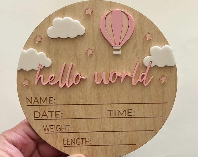 Hot Air Balloon Baby Announcement Sign: Personalized Nursery Decor