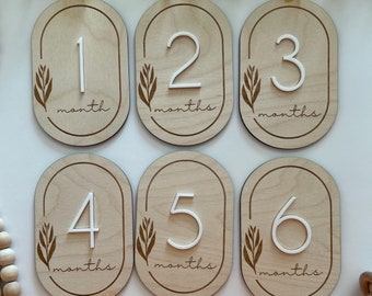 Marcadores de hitos de bebé con flores silvestres: abedul báltico, acrílico, accesorio para fotos