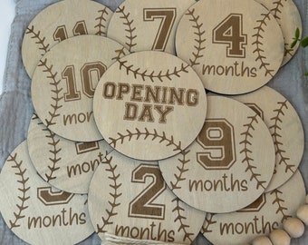 Discos de hitos para bebés de béisbol: accesorios fotográficos de abedul báltico