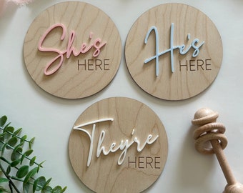 He&#39;s Here Modern Baby Birth Announcement Sign, She&#39;s Here Baby Gender Reveal Sign. Fresh 48 Photos, Photo Prop, Baby Shower Gift Wooden Sign
