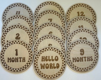 Discos de hitos del bebé a cuadros: accesorio fotográfico del primer año