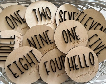 Marcadores de hitos mensuales para bebés: discos de fotos de madera, estilo bohemio