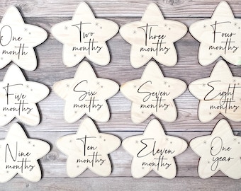 Hitos de estrellas / Marcadores de hitos mensuales / Accesorios para fotos / Marcadores de hitos de madera para bebés / Regalos para baby shower / Regalos para embarazadas / Decoración para la habitación del bebé