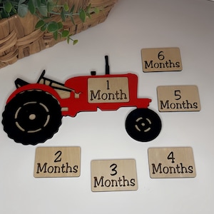Wood Tractor Monthly Milestones | Interchangeable Baby Monthly Markers | Photo Props