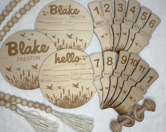 Marcadores de hitos para bebés con reclamo de pato: Decoración infantil de caza