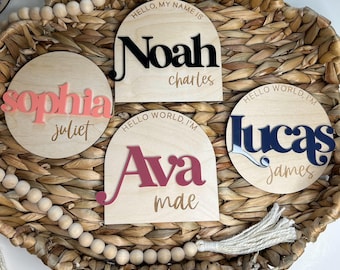 Letrero personalizado con nombre de bebé: Anuncio de nacimiento de madera, accesorio para fotos