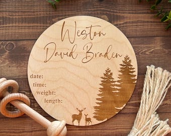 Personalized Forest Birth Announcement Sign: Rustic Deer Nursery Decor