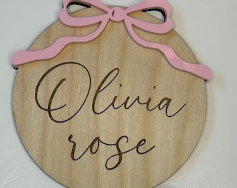 Tarjetas de madera para hitos de bebé: lazo, nombre personalizado, regalo bohemio