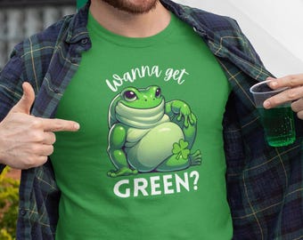St Patrick's Day Frog Unisex Softstyle T-Shirt | Wanna Get Green Funny Paddy's Shirt | Lucky Amphibian Reptile Tee | Shamrock Shenanigans