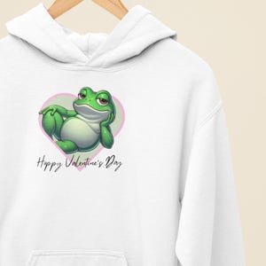 Hoppy Valentine's Day Frog Unisex Hooded Sweatshirt, Frog lover gift, Pet valentine's hoodie, reptile keeper, frog mama