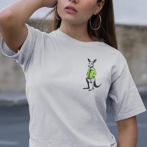 Camiseta con gráfico de canguro, unisex, ideal para amantes de los animales, con temática de fauna australiana, ideal para amantes de la biología, íconos australianos.