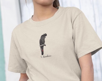 Camiseta de cacatúa negra de cola roja / Camiseta de pájaro australiano / Camiseta unisex de algodón suave / Regalo de vida silvestre para amantes de la naturaleza