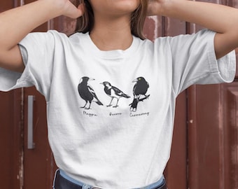Black and White Bird Lovers Unisex Softstyle T-Shirt, Casual Tee, Nature Shirt, Gift for Birdwatchers, Eco-friendly Apparel, Magpie