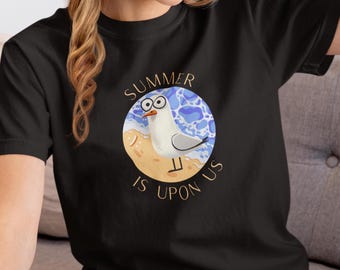 Seagull T-Shirt | Summer Is Upon Us | Funny Seagull Tee | Beach Wildlife Shirt | Aussie Summer Top | Coastal Gift