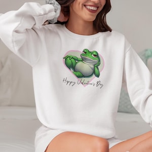 Hoppy Valentine's Day Frog Unisex Crewneck Sweatshirt, Frog lover gift, Pet valentine's sweatshirt, reptile keeper, frog mama