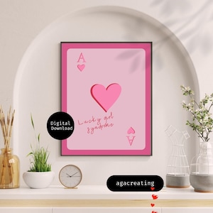Stampa alla moda asso di cuori, poster Lucky You, arte da parete retrò alla moda, stampa estetica alla moda retrò, carta da gioco, stampa divertente