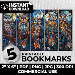 Zakładka do książki Sowa Sublimacja Fantazyjne zakładki do książek Sowy Ephemera Wydrukowane zakładki Zestaw Junk Journal Pobieranie cyfrowe Scrapbooking Witraż