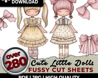Cute Doll Fussy Cuts Sheets Paper Doll Printable Ephemera for Junk Journals Planners & Crafts Cutouts Vintage Clip Art Scrapbook Kit