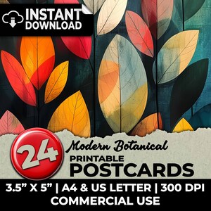 Tarjetas postales modernas para diario basura con plantas botánicas Kit imprimible para diario basura Papeles digitales efímeros Páginas para diario de recortes Tamaño A4 Carta de EE. UU.